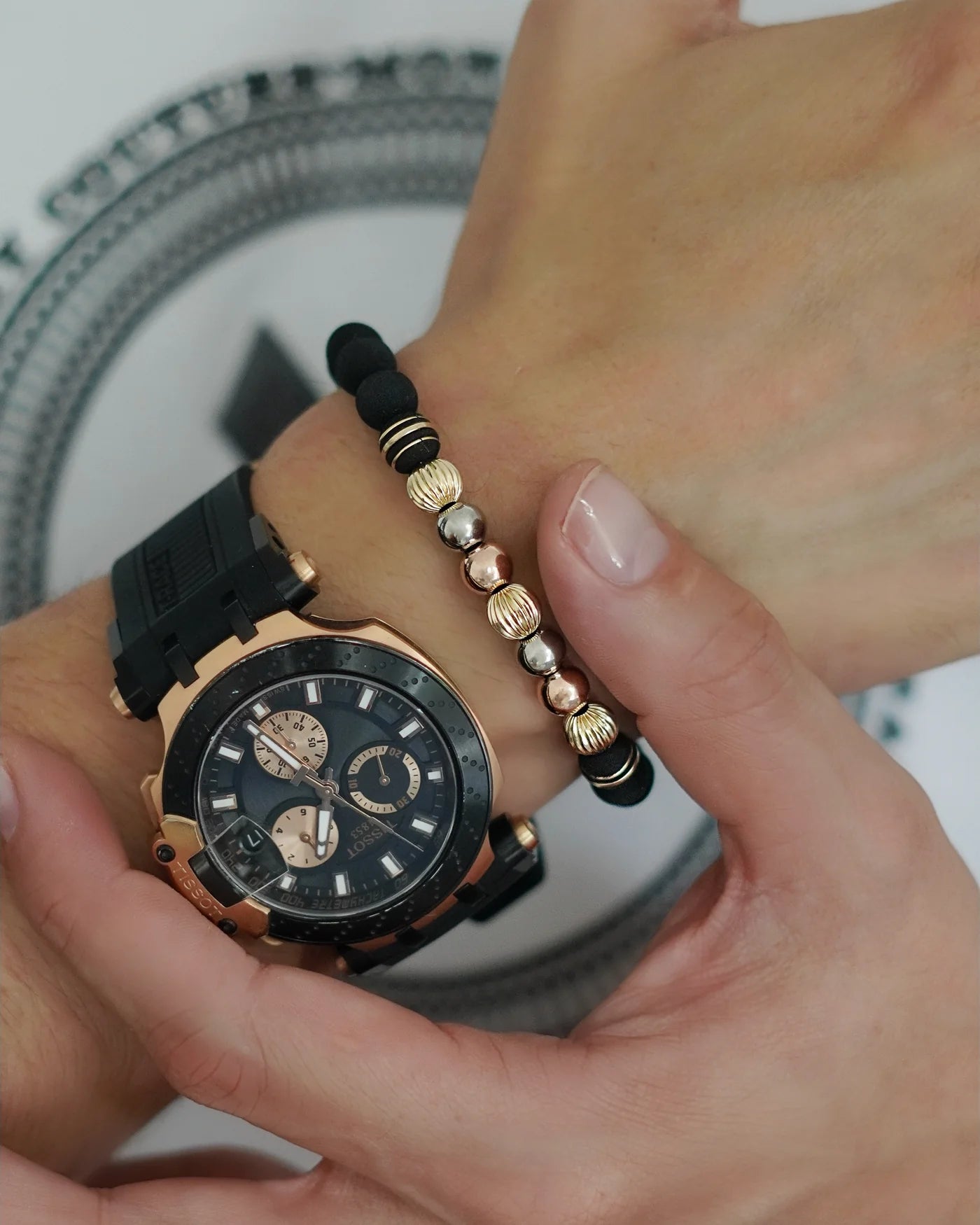 BRAZALETE 3 OROS BALÍN DIAMANTADO 7MM ID: 4622