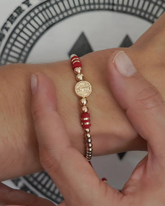 BRAZALETE 3 OROS TAMBOR SAN BENITO 4MM ROJO ID: 4632